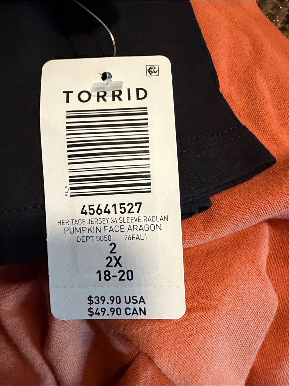 Torrid Orange and Black Pumpkin Face Raglan Top - Picture 6 of 6